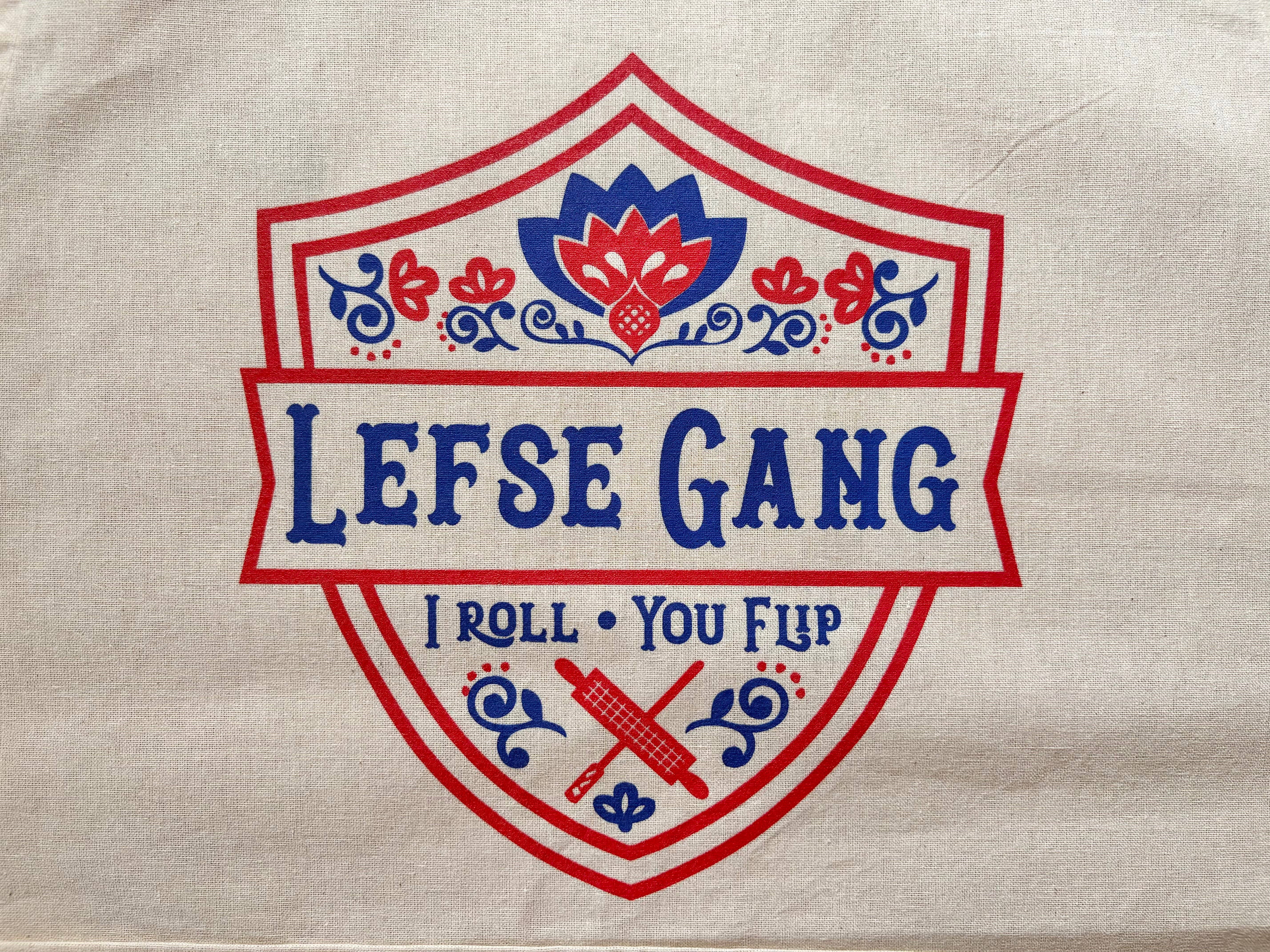 Beckamade - Wholesale Apron - Apron - New Lefse Gang Blue and Red on Natural Flour Sack Cotton Apron with Pocket5