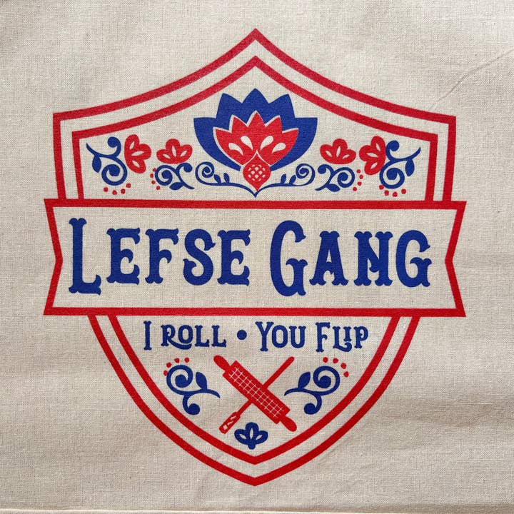 Beckamade - Wholesale Apron - Apron - New Lefse Gang Blue and Red on Natural Flour Sack Cotton Apron with Pocket5
