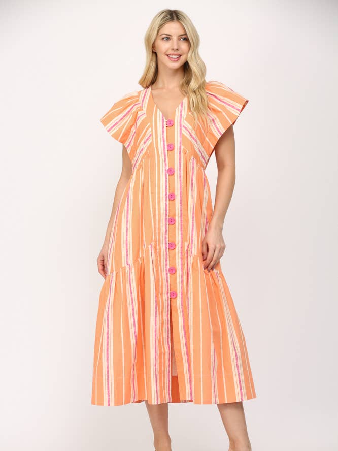 STREEPV-HALS MAXIJURK MET GROTE KRULKNOP FD34066 voor wholesale door FATE