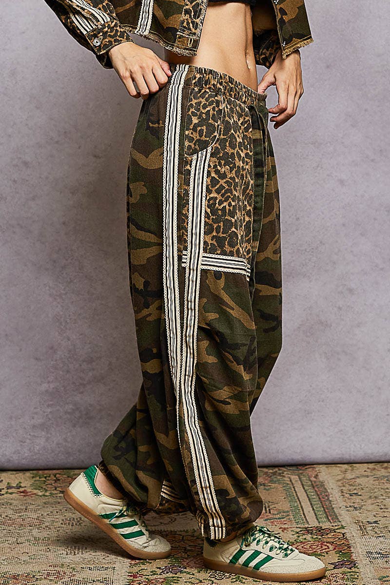 Pol Clothing - Wholesale Pants - Women's - Printed Woven Contrast Band Trim Jogger Pants6