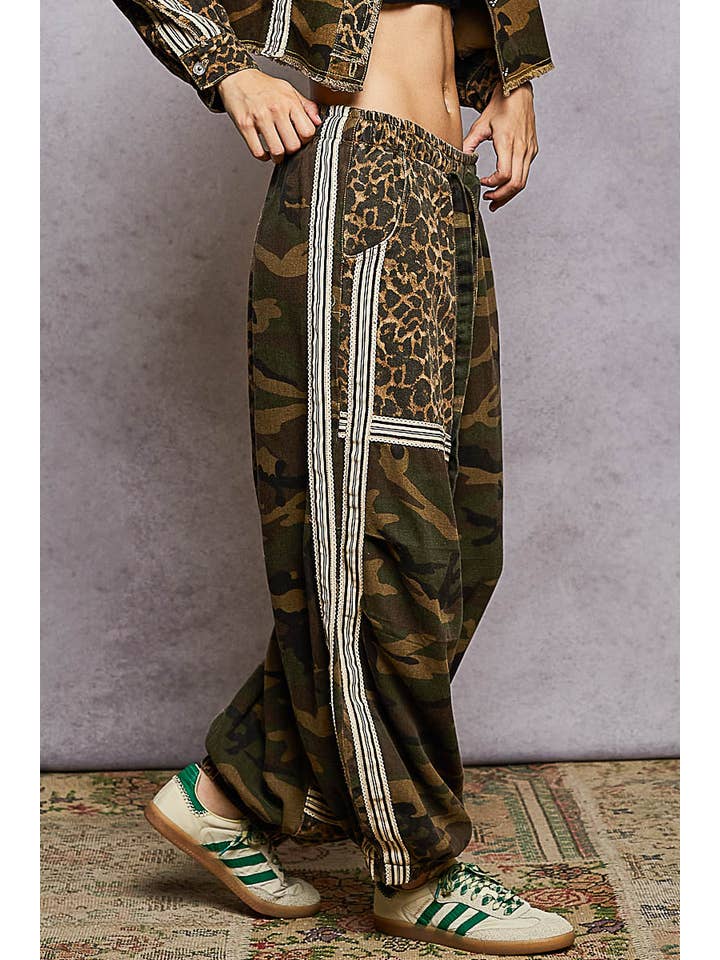 Pol Clothing - Wholesale Pants - Women's - Printed Woven Contrast Band Trim Jogger Pants6