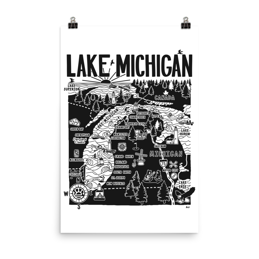 Distant Local – Großhandel Poster – LAKE MICHIGAN Kartenposter0