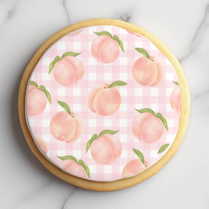 Plaid Peaches Printed Design Sugar Cookies for wholesale by Wildflour Bakery