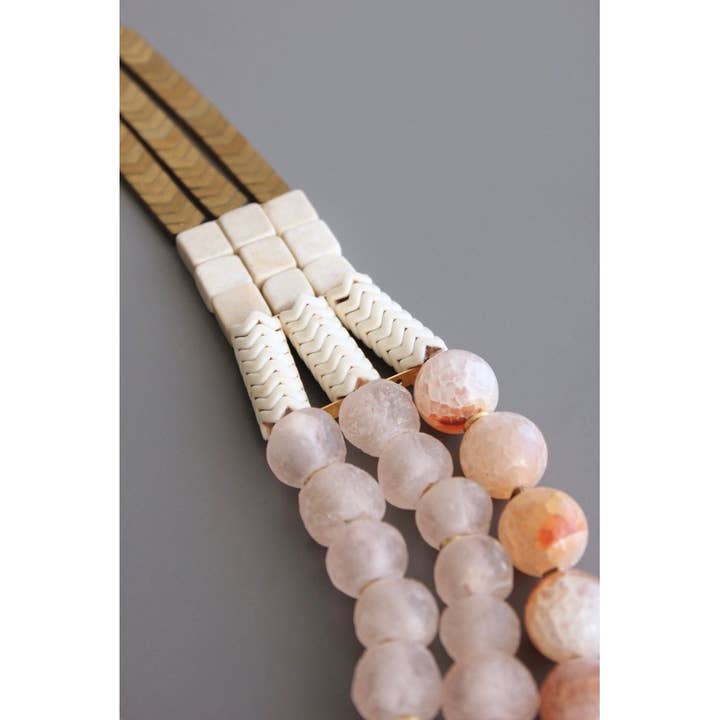 David Aubrey Jewelry - Wholesale Beaded/Pearl Necklace - YSM121 Triple strand African glass and hematite necklace