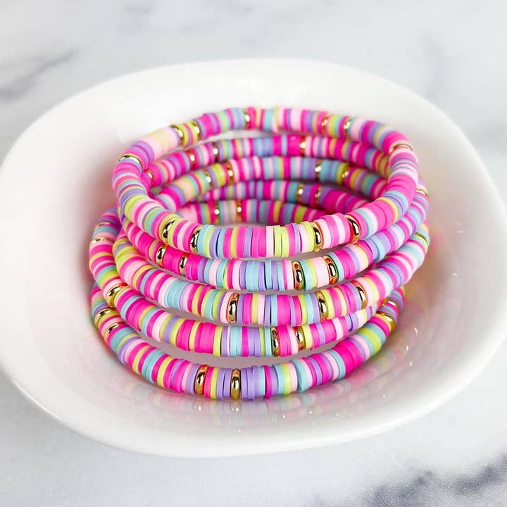 The Mod Miss - Wholesale Beaded bracelet - Heishi Small 6mm Color Pop Bracelet w/Barrel "Confetti Mix"1