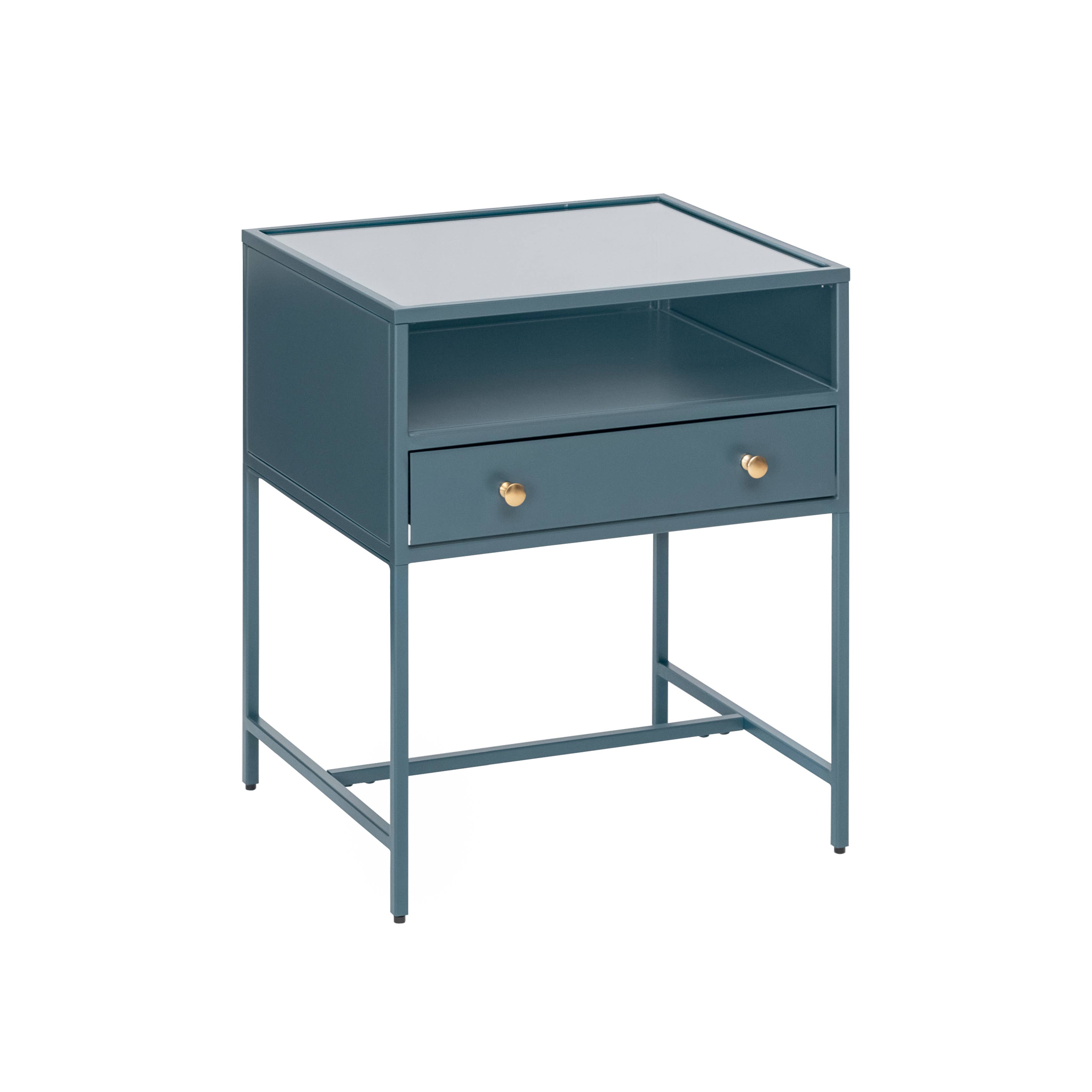 MH London - Wholesale Side Table - Hale Metal Industrial Nightstand with Glass Shadow Box Top9