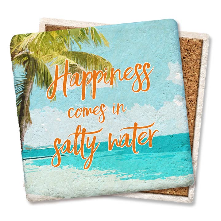 Geluk komt in Zoute Water Beach Coaster voor wholesale door Tipsy Coasters & Gifts