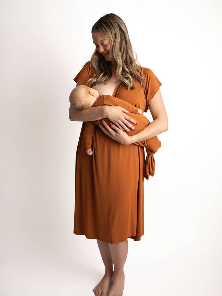 Three Little Tots - Wholesale Dress - Maternity - Saddle Orange Western Mommy Labor & Delivery/ Nursing Gown 11