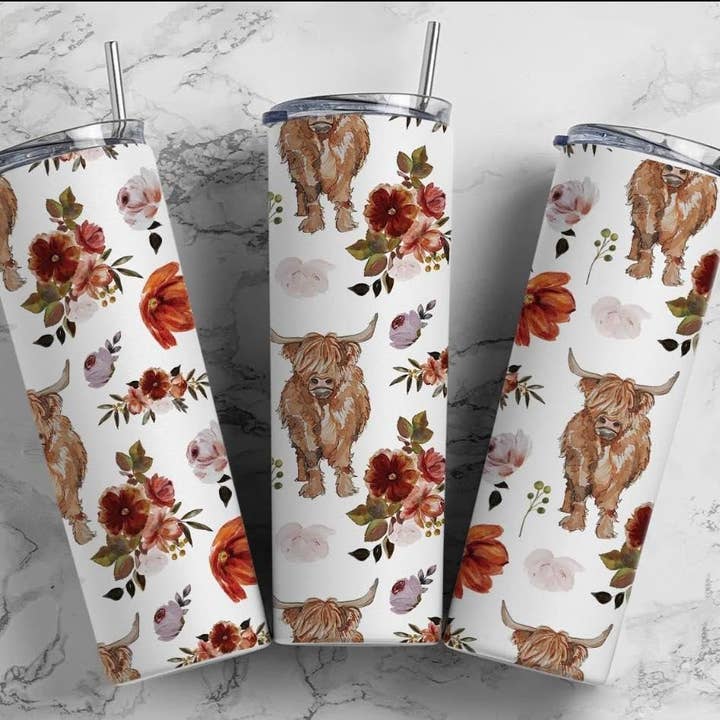 20 ounce highland ko vestlige skinny tumbler for engroshandel hos Blackrockcreations