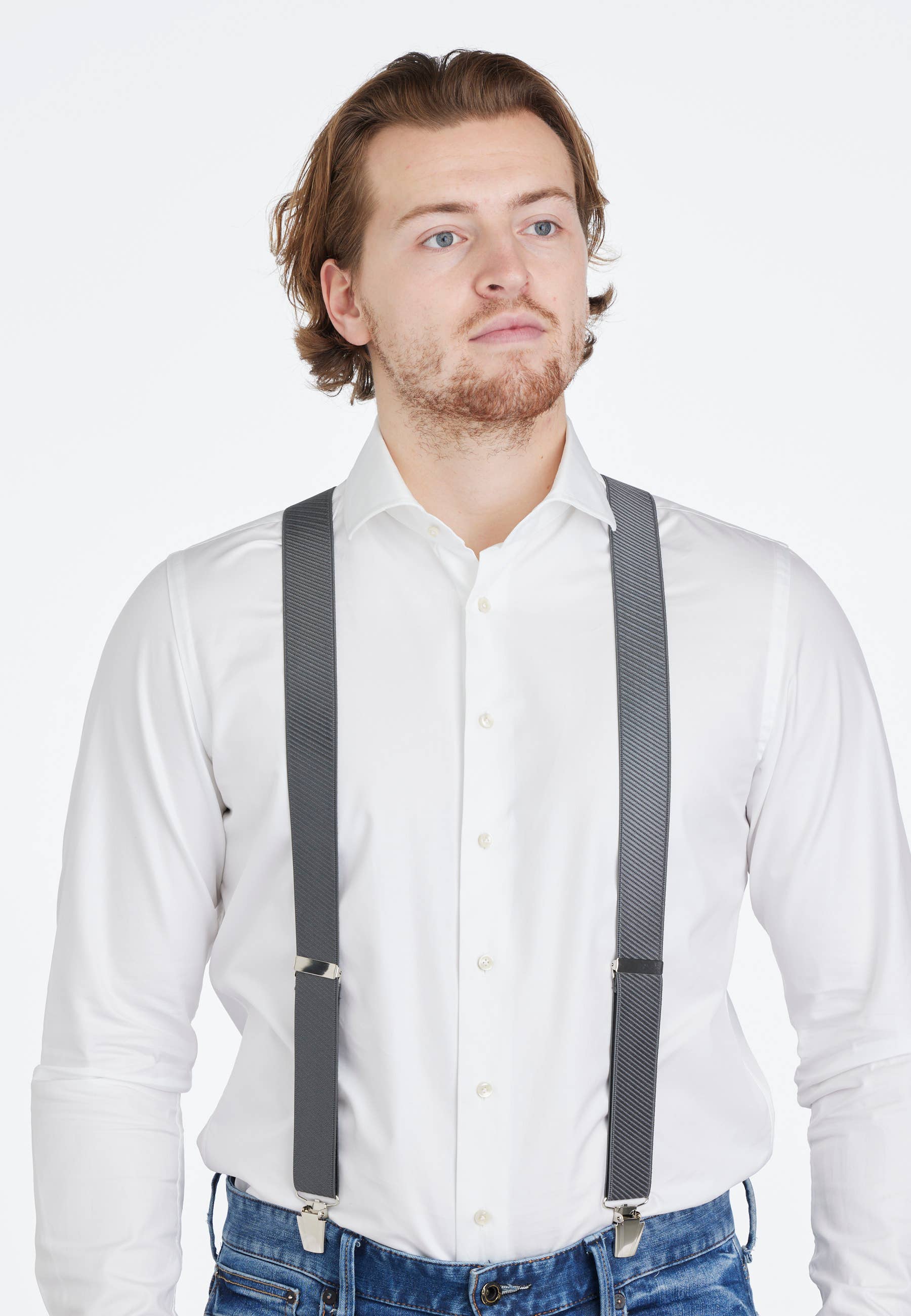 Pierre Mouton - Vente Ceinture – unisexe - Bretelles Monaco gris foncé 3 agrafes/140 cm | Fait main1