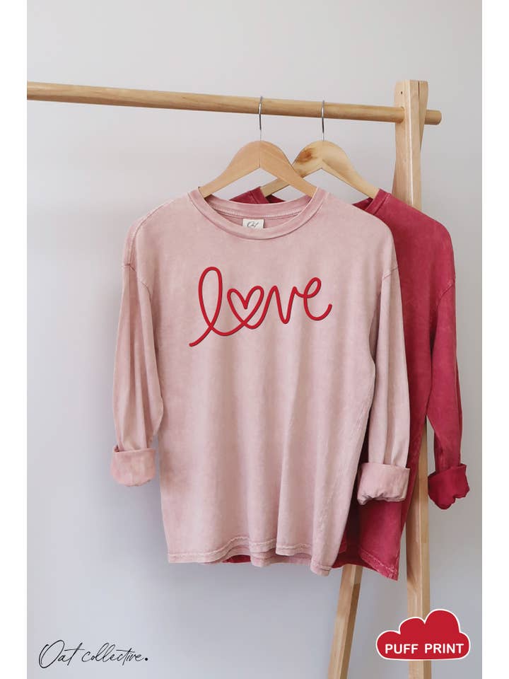 OAT COLLECTIVE - Wholesale Screen Printed T-Shirt - Women's - LOVE PUFF Mineral Washed Long Sleeve Graphic15