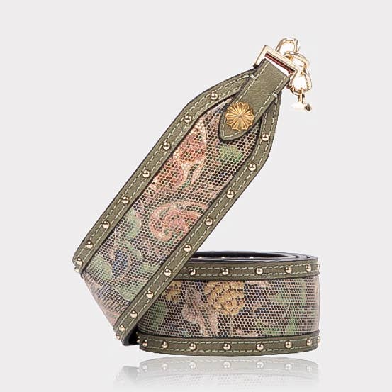 Correa de Cuero para Bolso con Flores Retro - Tachuelas de Latón - Verde/Azul para venta al por mayor de WANACCESSORY