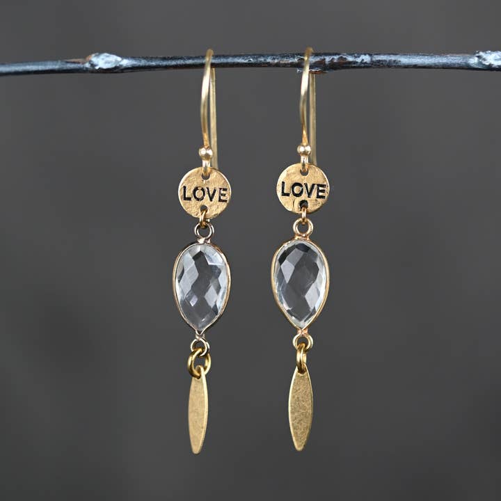 Stamped Blackened Love w/ Crystal & Small Marquise Earring for wholesale by KBD Studio