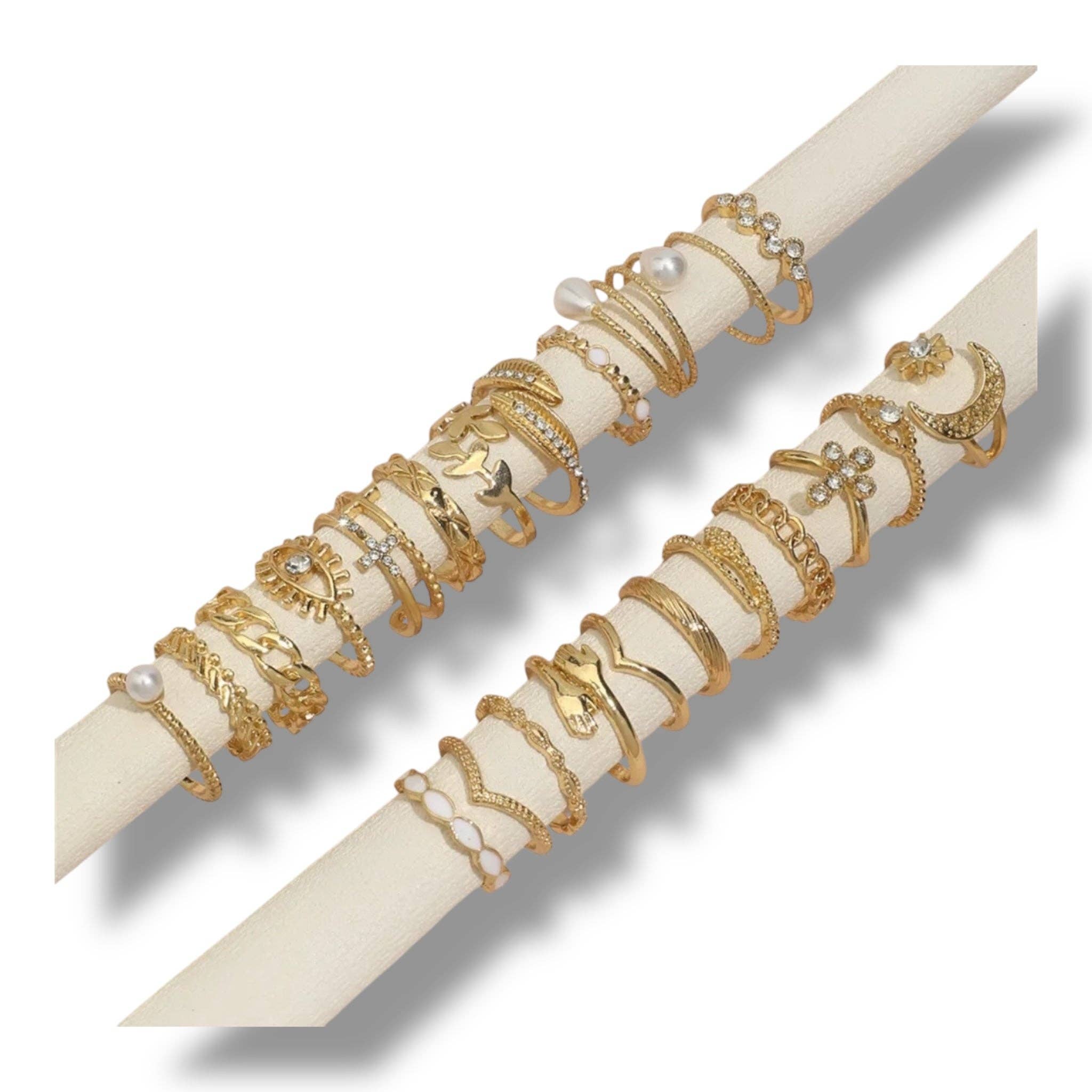 Kinky Pleasure - Wholesale Jewelry Set - Kinky Pleasure - AX113 - Ring Set 23 Rings In Gold Or Silver - In Display Box7