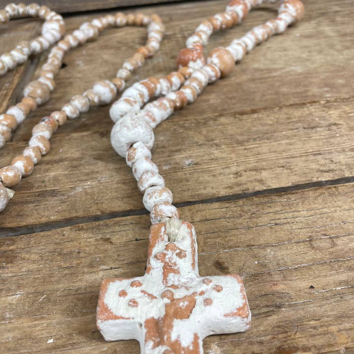 My Amigos Imports - Wholesale Prayer beads necklace - Trinity Clay Rosary #8-ER-Beads-14-18 inch-White Washed-$103