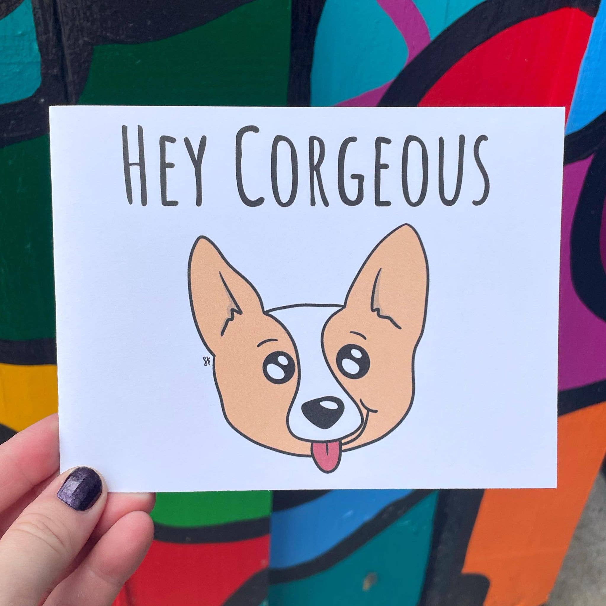 SKP ink - Wholesale Gewone wenskaart - Hey Corgeous | Corgi Dog Pun wenskaart2