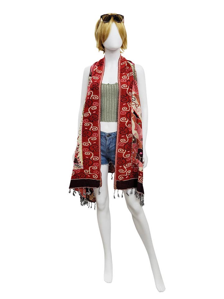 Margaret Burgundy Vanilla Thick Stitch Embroidered Vest for wholesale by Raj Trading & Imports (USA) Inc.