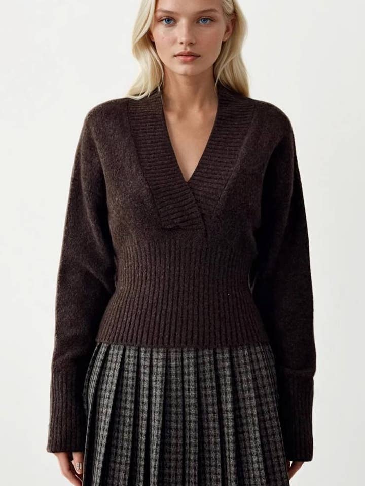 Anaz - Wholesale Knit Sweater - Women's - Crossover V-Neck Sweater3