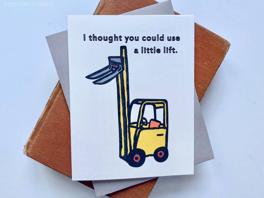 HEI LO CARDS - Wholesale Thinking of You Card - "Little Lift" Mini Forklift Thinking of You Greeting Card1
