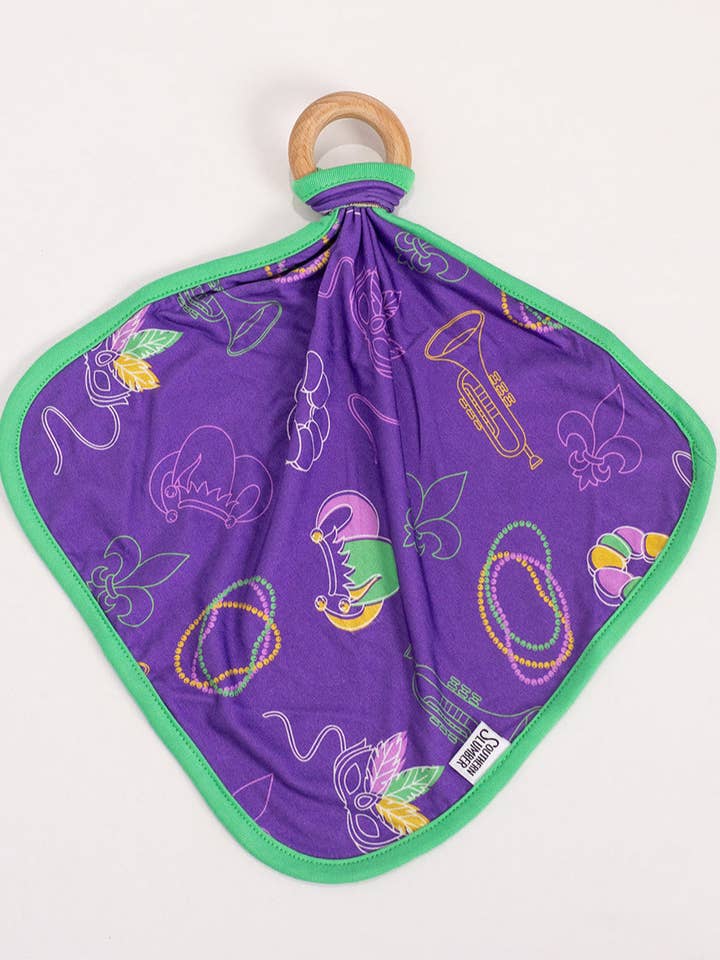 Lovie en bambou violet Mardi Gras avec anneau en bois pour la vente par Southern Slumber