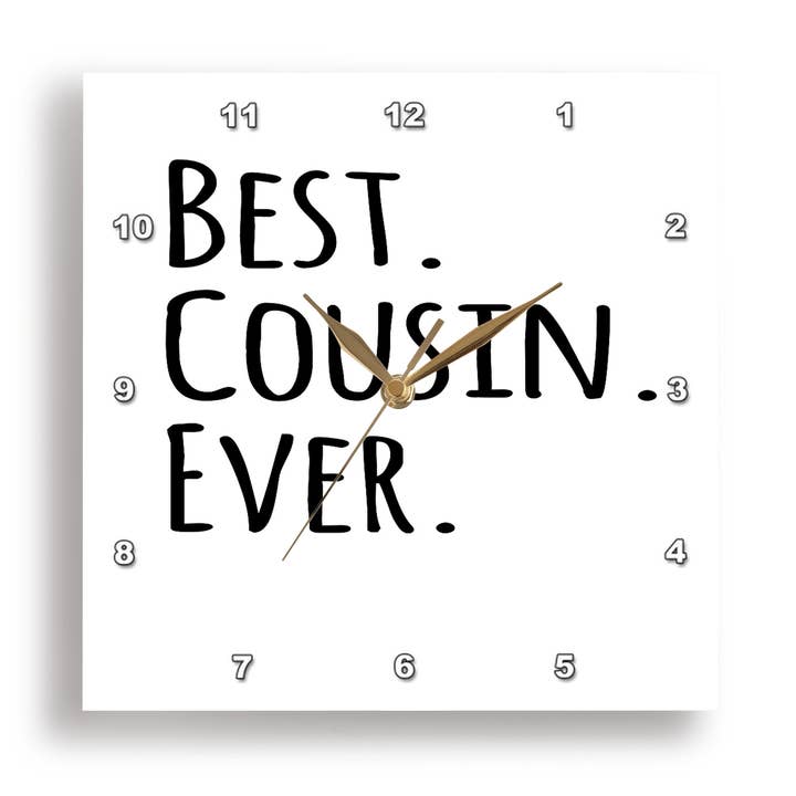 3dRose, Best Cousin Ever - Gifts for family and relatives - black text, Wall Clock and other Purchase wholesale cousins clock parts. Free returns & net 60 terms on Faire trending on Faire.