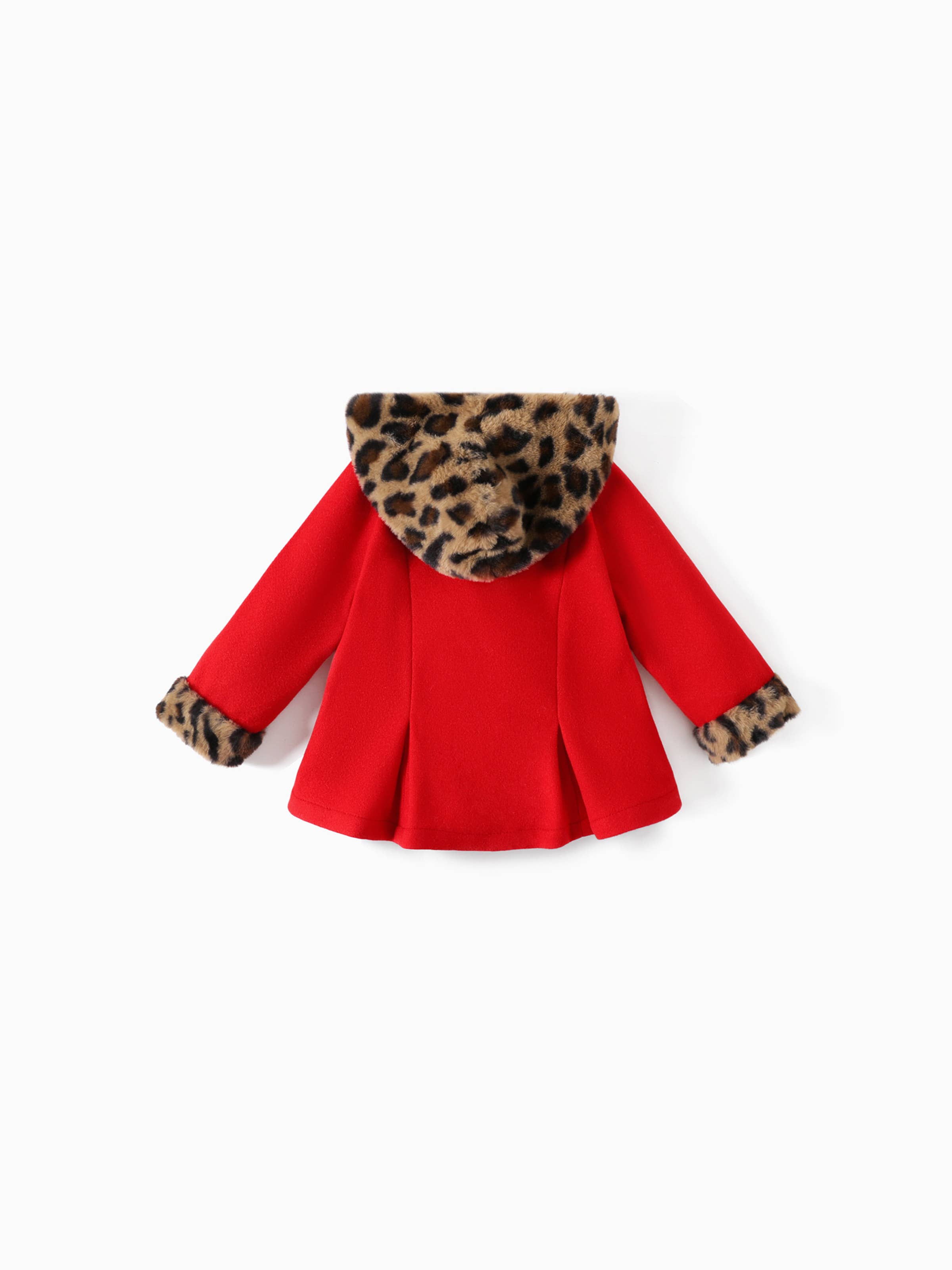 PatPat - Wholesale Coat - Baby - Baby Red Long-sleeve Button Leopard Hooded Wool Blend Coat26