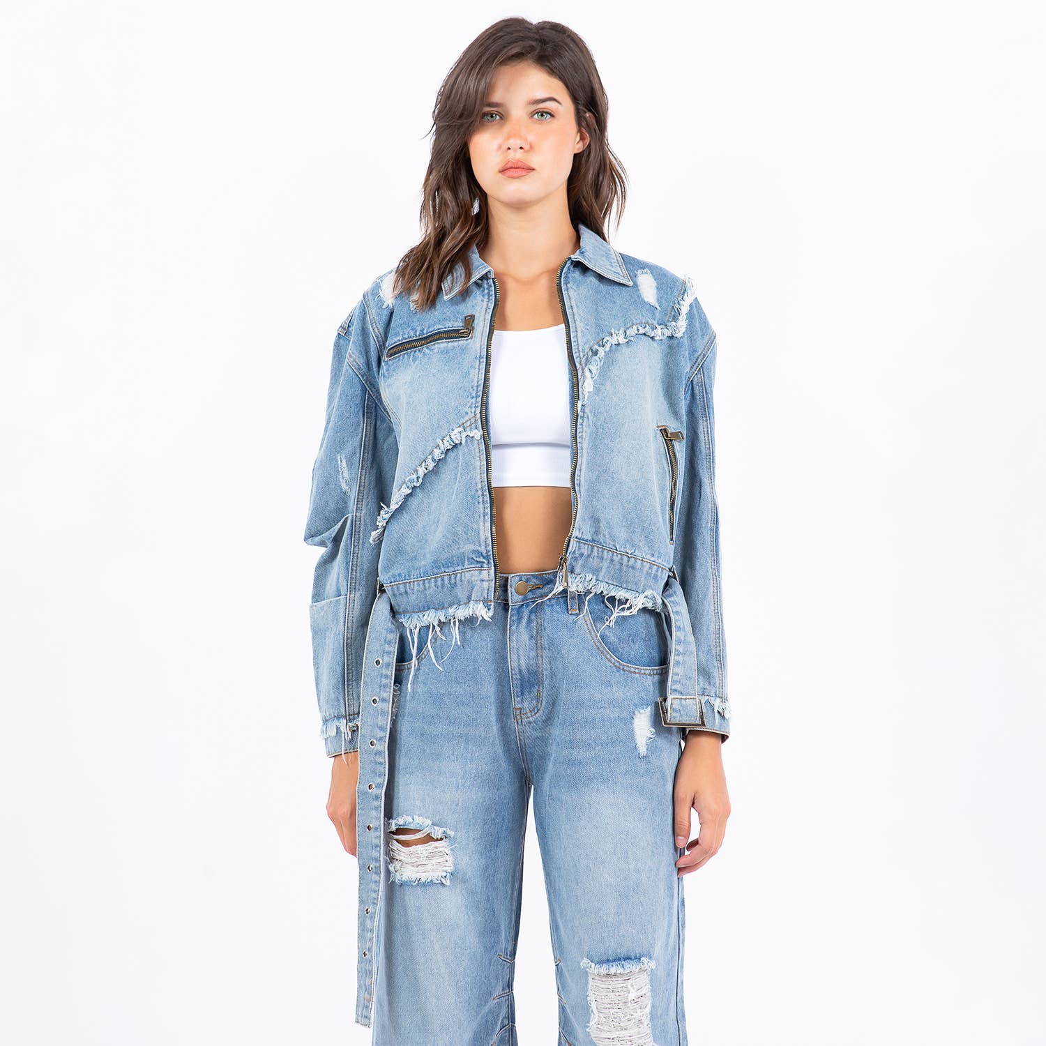 American Bazi – wholesale Jeansjackor – Dam – PLUS STORLEK SLITEN KANT LAPPTÄCKE JEANSJACKOR-RJK9468P5