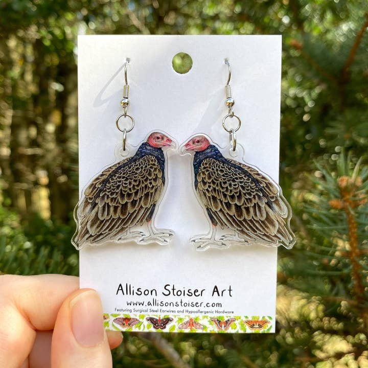 Orecchini in acrilico con avvoltoio per la vendita all'ingrosso da parte di Allison Stoiser Art