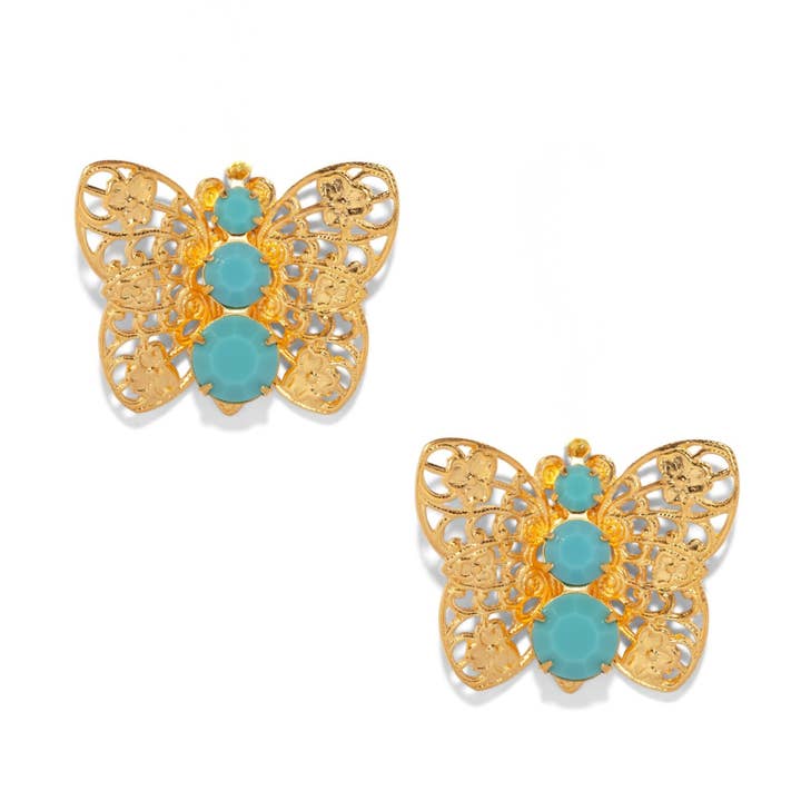 Den rosa revets filigran fjärilsstift i turkos för wholesale av The Pink Reef