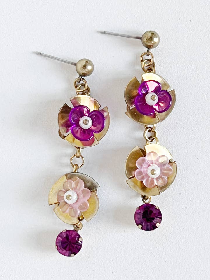 Brilliant Vintage Dangle Earrings with Fuchsia Crystal for wholesale by Bou Cou