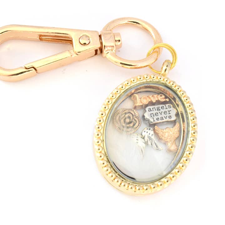 Angels In Memory Gold Oval Locket Keyring (or necklace) for wholesale by Amaya Rose Ltd.
