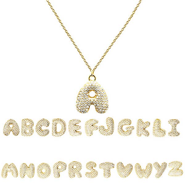 AMORINO SRL - Wholesale Pendant/Charm Necklace - BUBBLE INITIAL NECKLACE WITH ZIRCONIA - MY24784B517 GOLD