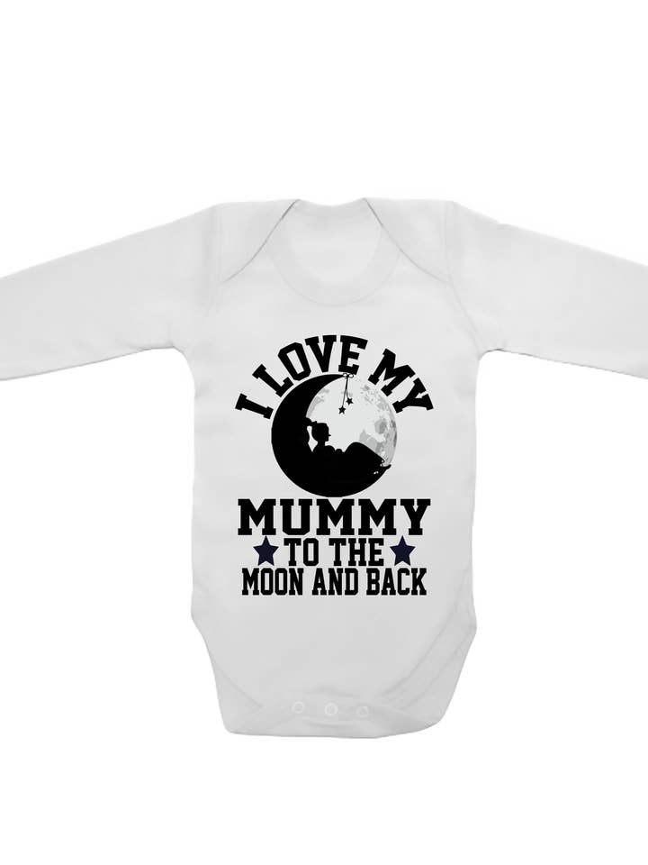 I Love My Mummy To The Moon en zwart - Babyvesten met lange mouwen voor wholesale door Little Ratbag