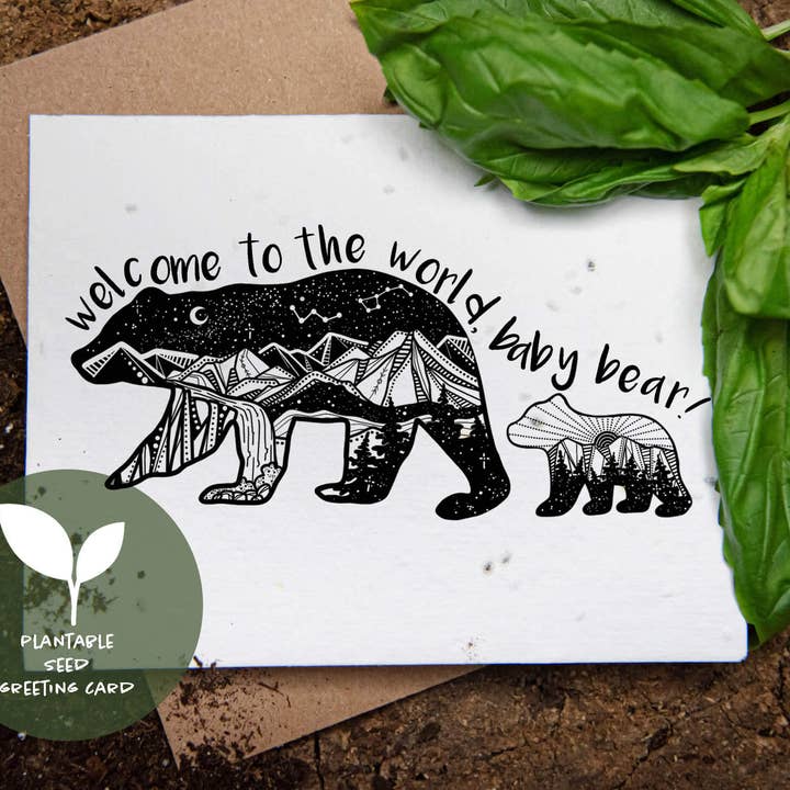 Bienvenido al Mundo, Osito; Tarjeta de Felicitación con Semillas Plantables para venta al por mayor de Mountain Mornings