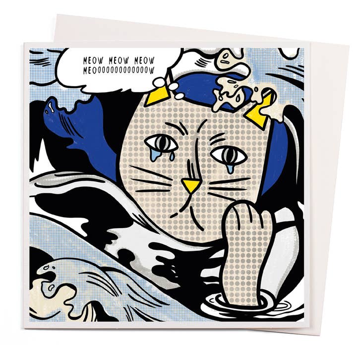 Nelson Line - Wholesale Everyday Greeting Card - Drowning Cat by Lickenstein - Roy Lichtenstein Cat Art Card