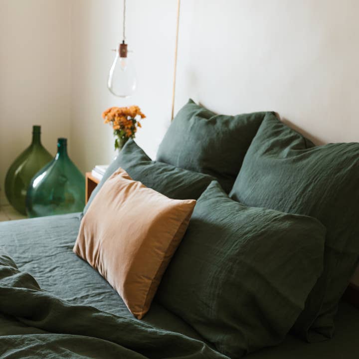 Linen Spells - Wholesale Bedding set - Linen Bedding Set In Forest Green (1 DC+2 Pillowcases)2