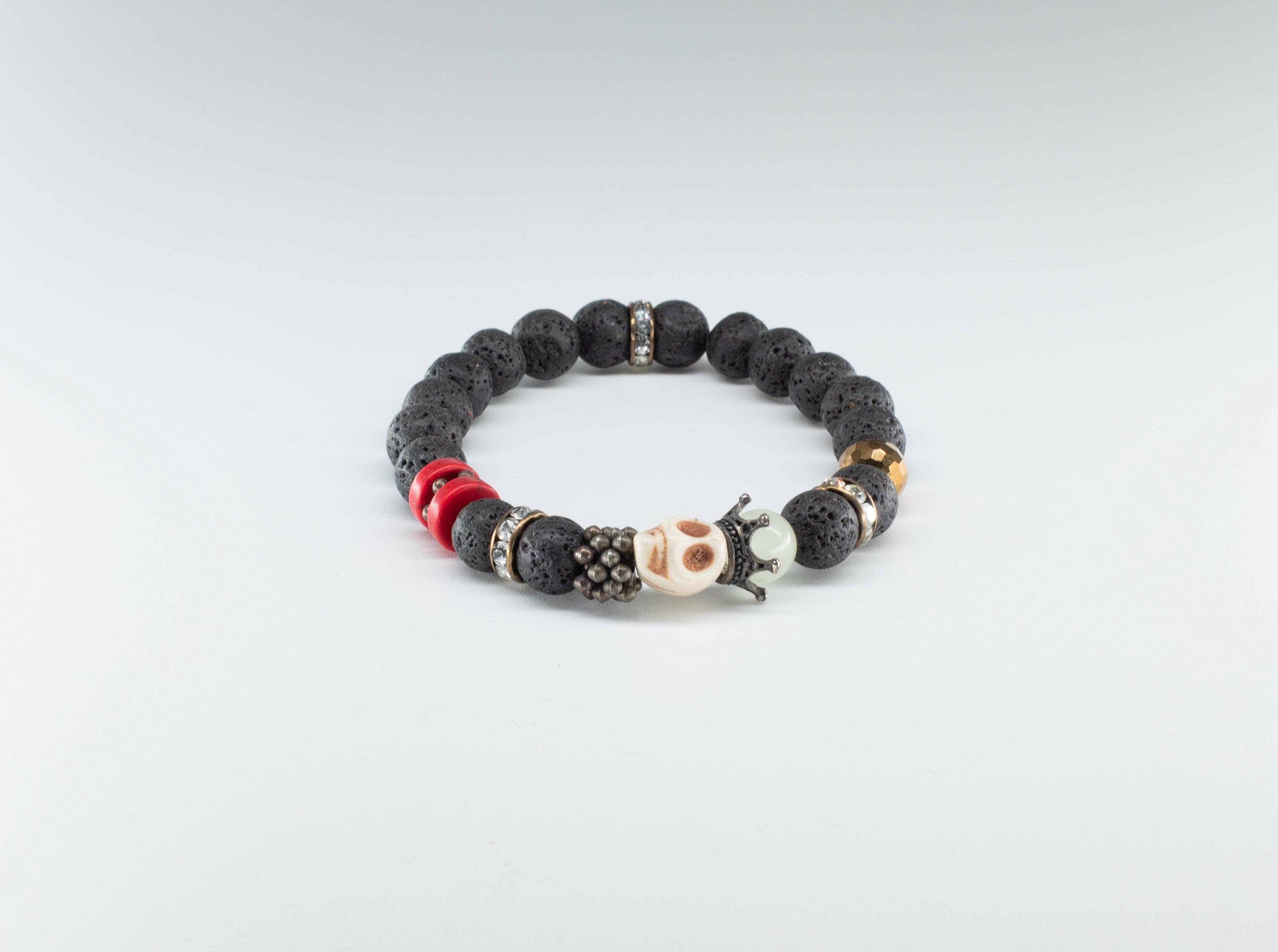 CRETE TRADING INC - Wholesale Beaded Bracelet - Black Lava Rock Crystal Bead Bracelet Skull 10mm4