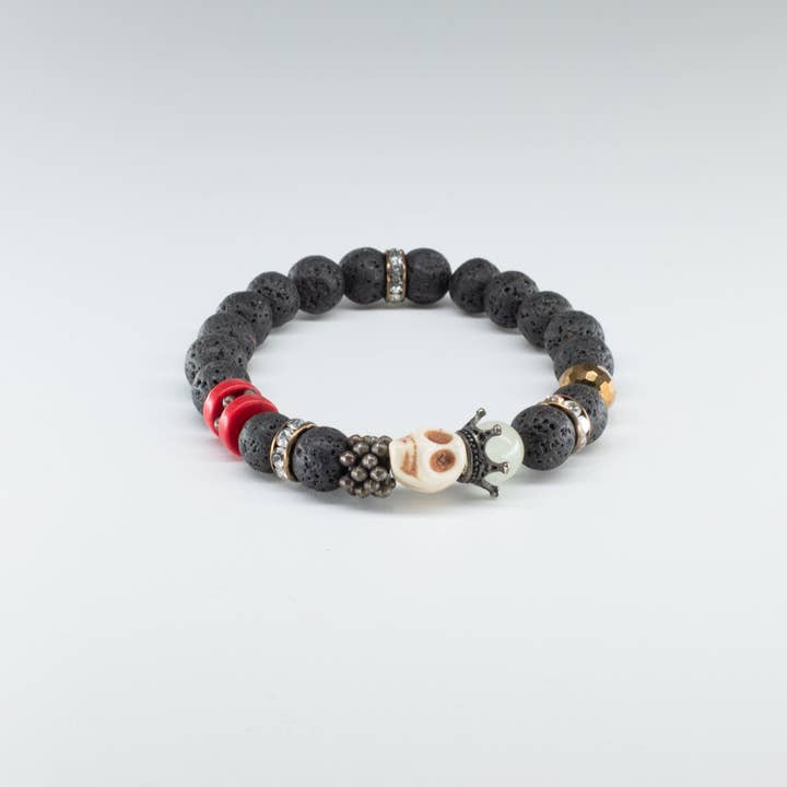 CRETE TRADING INC - Wholesale Beaded Bracelet - Black Lava Rock Crystal Bead Bracelet Skull 10mm4