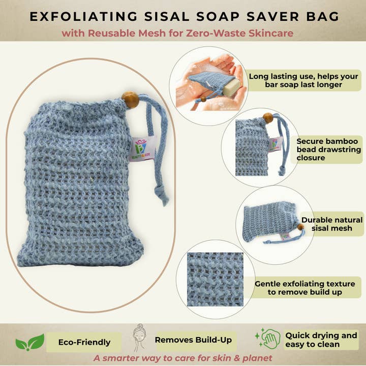 Beauty Blisss - Wholesale Soap Pouch/Sack/Bag - Sisal Soap Saver Bags, 5 & 10 Piece Full Sets Assorted3