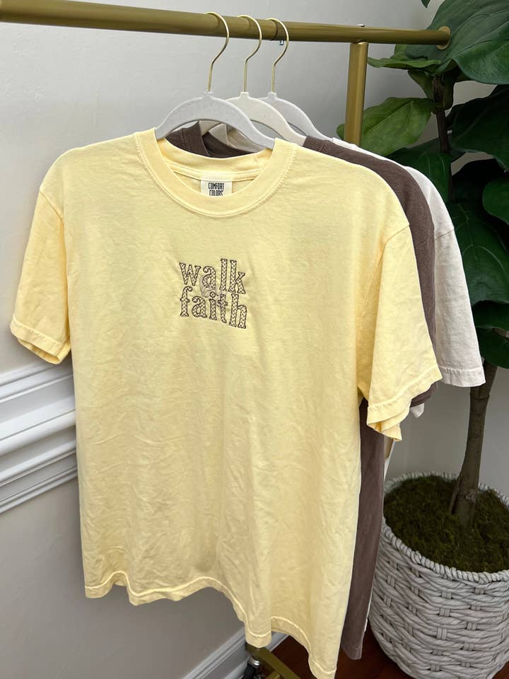 Walk By Faith Embroidery Tee Christian Catholic Tshirts for wholesale by Fashion Within Boutique