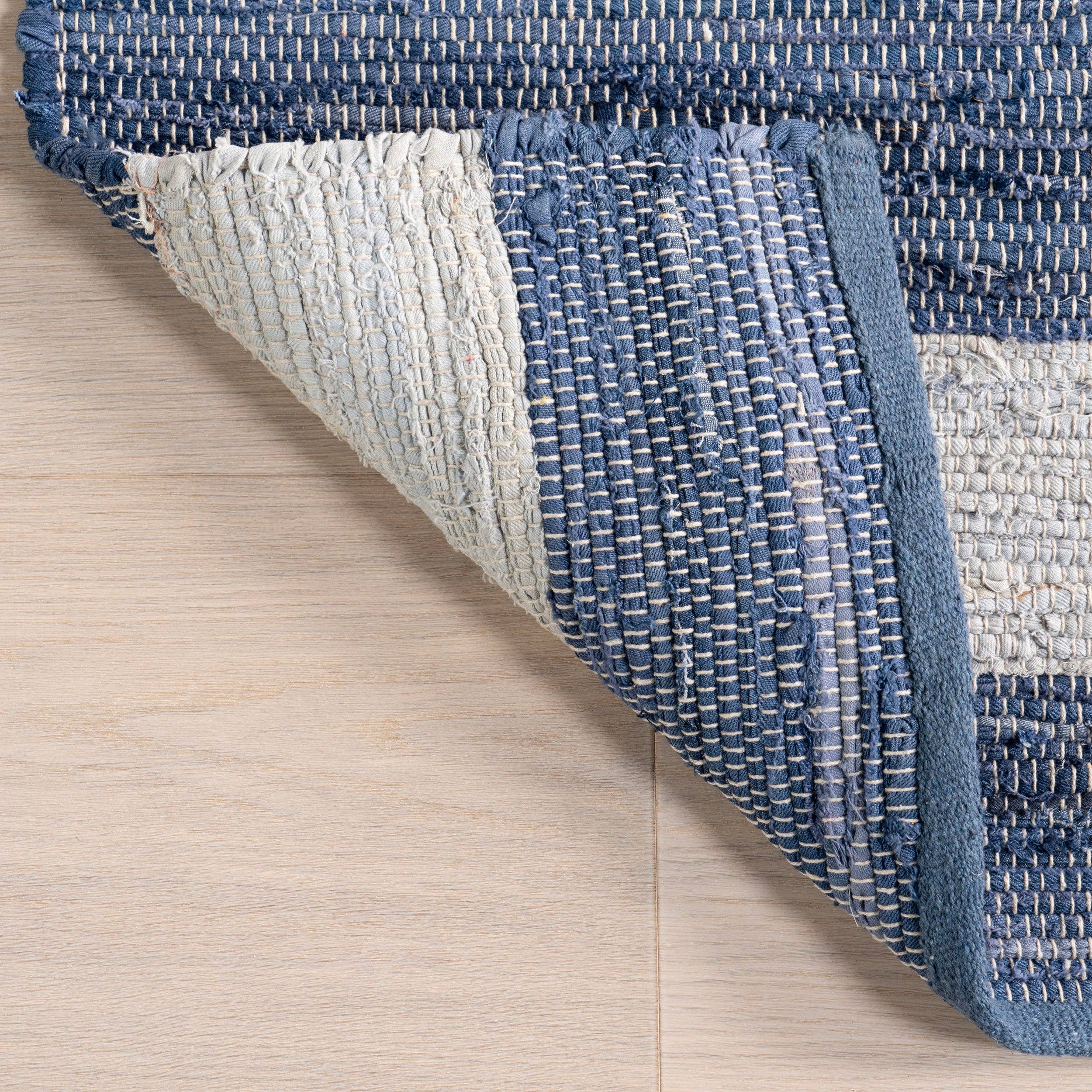 Blue Home Conservatory Striped Rag Handwoven Cotton Area Rug for wholesale on Faire7