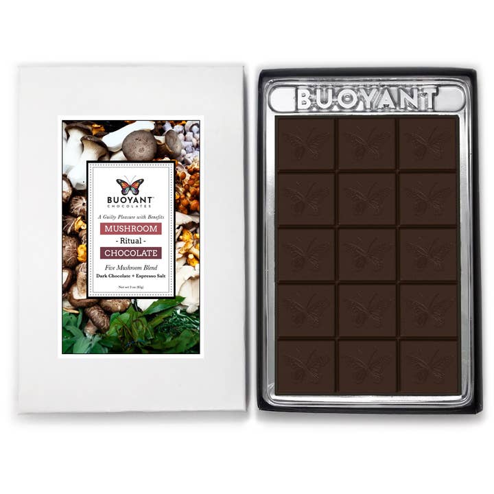RITUAL: A Five Mushroom Blend Dark Chocolate Espresso Bar for wholesale by Buoyant Chocolates & Confections