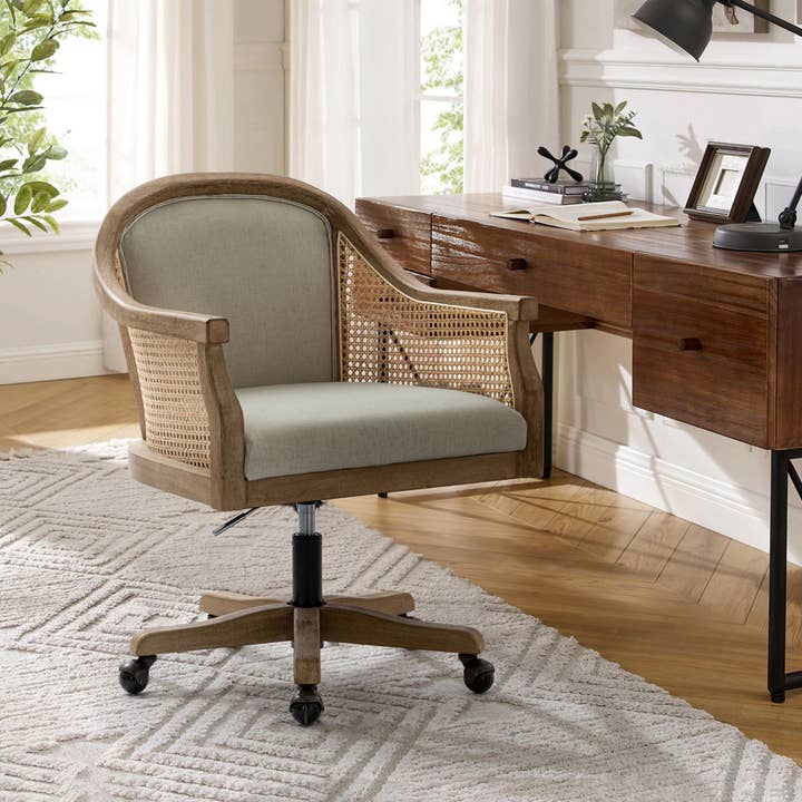 Xaver Task Chair with Rattan Arms for wholesale by Karat Home
