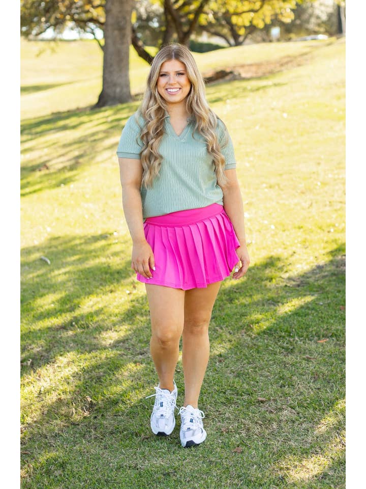 Rib Knit Polo Top, Sage Green for wholesale on Faire11