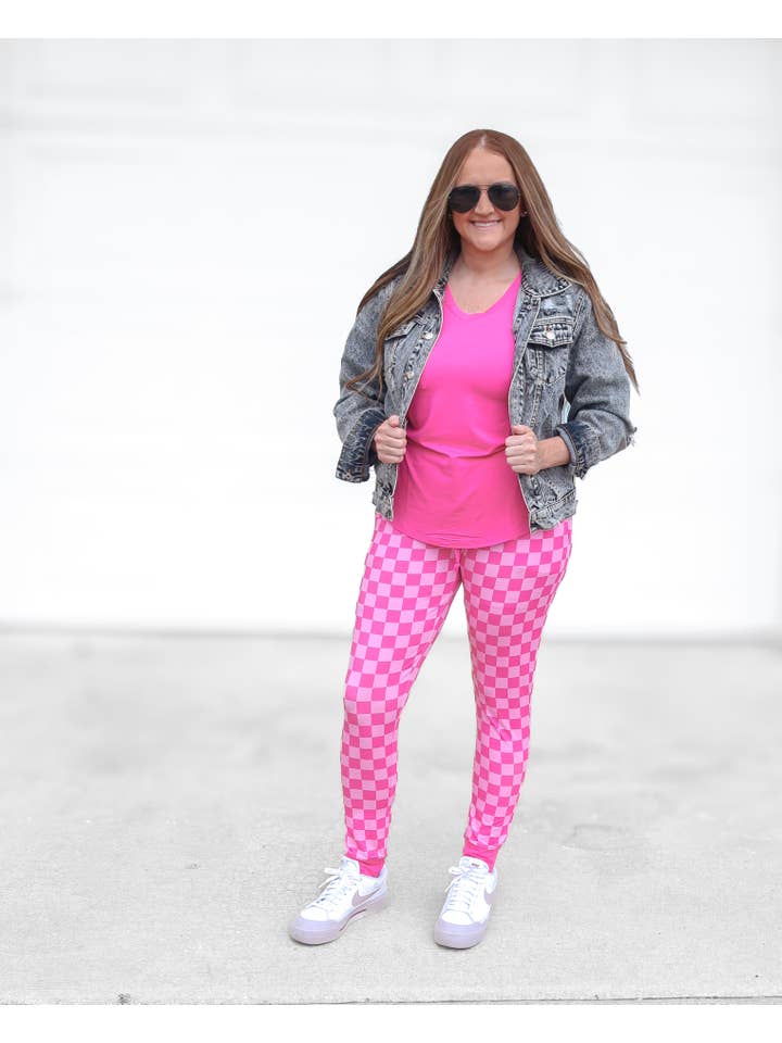 millie + roo LLC - Wholesale Lounge Sweatpants/Joggers - Women's - MAMA JOGGERS- Pink Check4