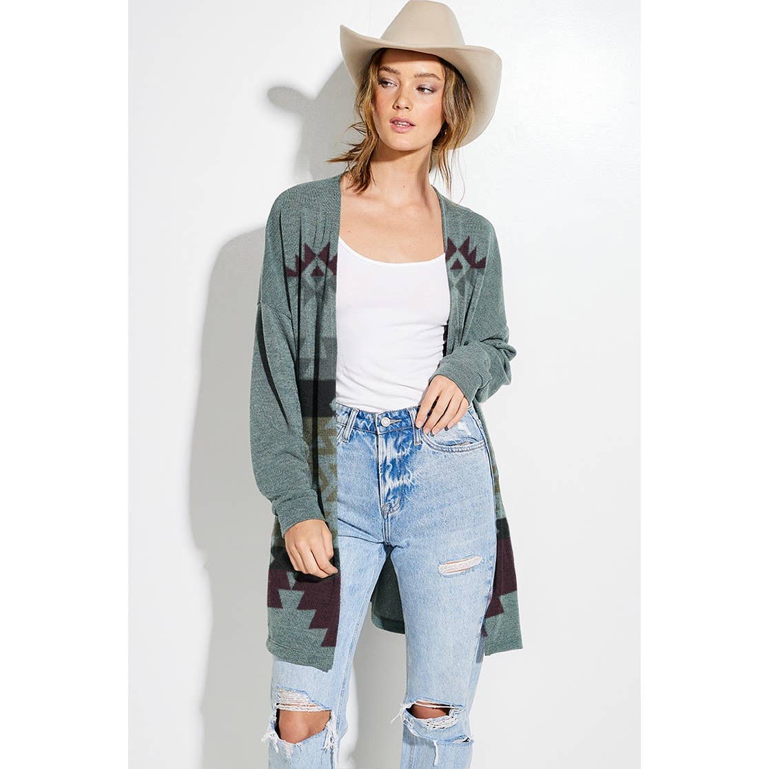 Phil Love - Wholesale Cardigan - Women's - Aztec print Loose fit long sleeve Knit cardigan1