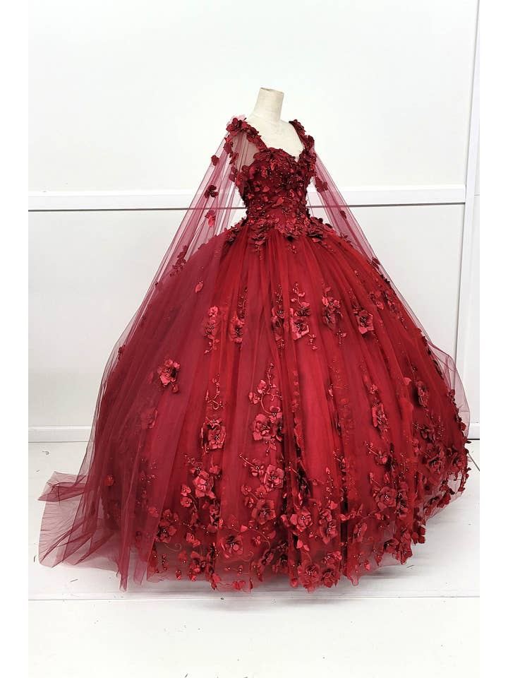 Chicas - Venta al por mayor Vestido de fiesta - Mujer - Vestido de Quinceañera con Flores y Capa Dividida CHF30183