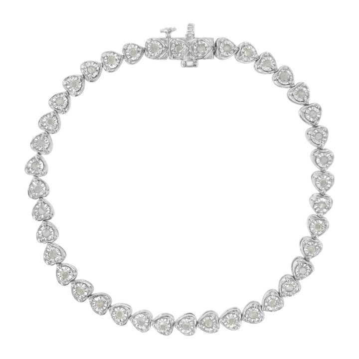.925 Sterling Silver 1ct Diamond Heart-Link Tennis Bracelet for wholesale by Infinite Jewels