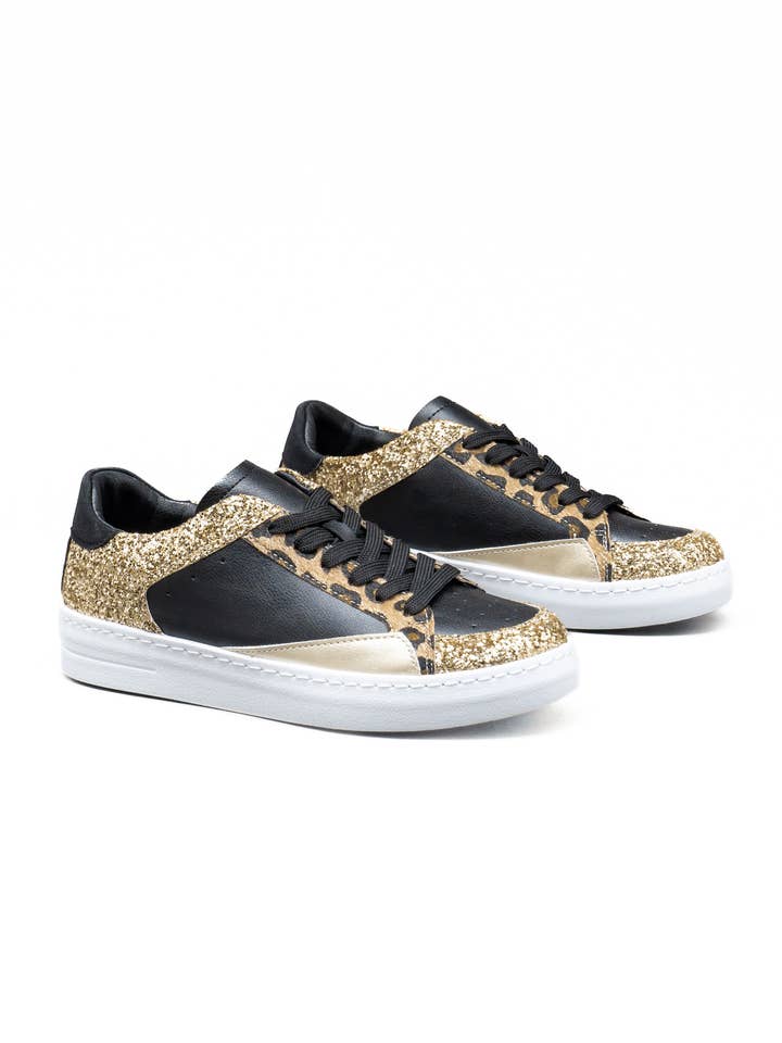 C'M PARIS - Wholesale Lifestyle Sneakers - Women's - Low Multimaterial Sneakers with Glitter and Prints 65225