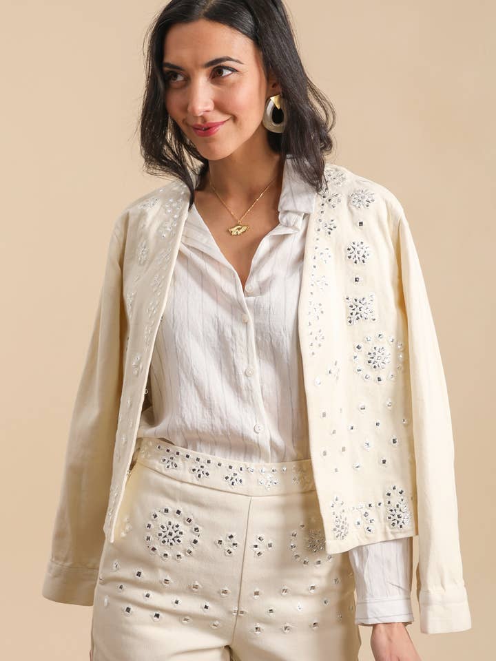 Chaqueta de algodón sarga con estampado plateado - REF K9001 para venta al por mayor de INSPIRATION STUDIO